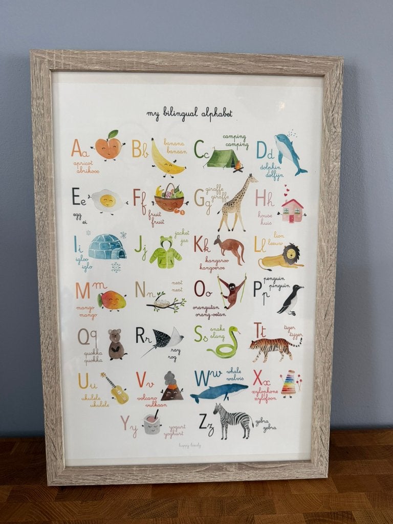 Nederlands/Engels Bilingual Alfabetkunst met Houten Lijst, Ophalen, Zwart, Achter glas, Overige stijlen