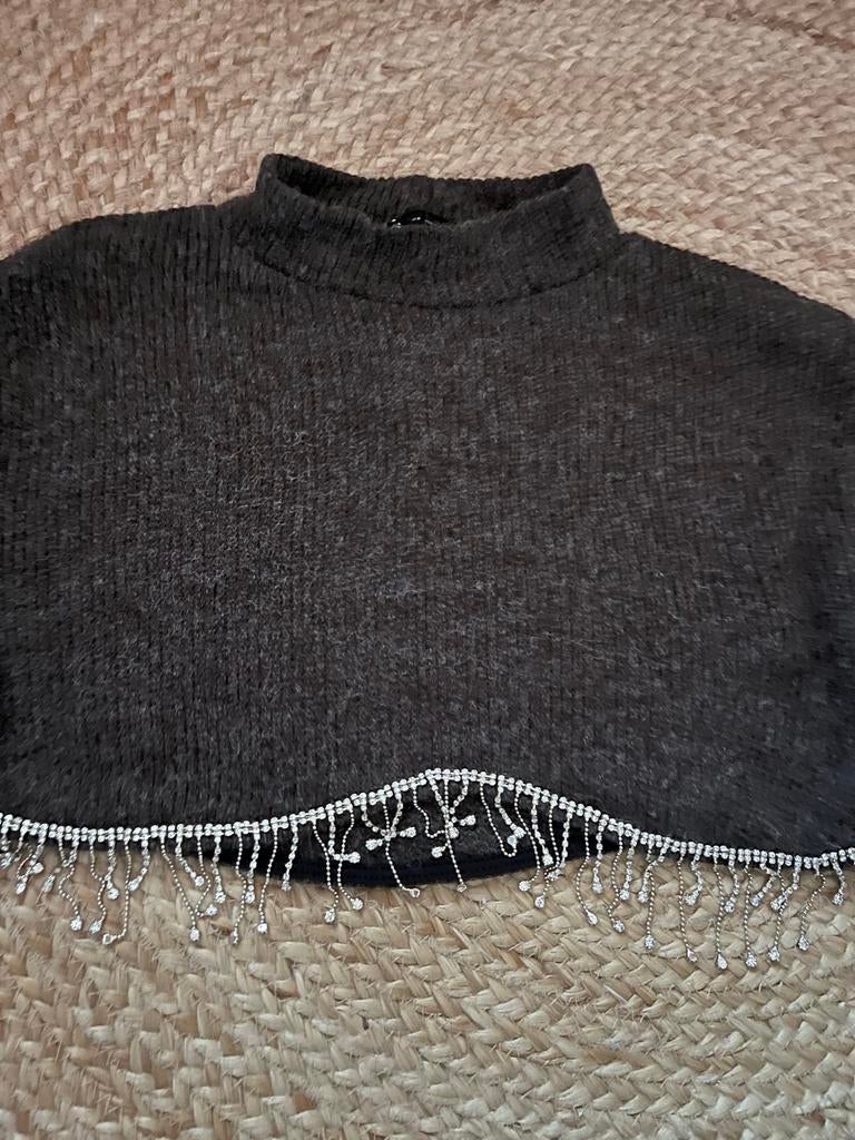 Cropped trui van Zara met strass details, Kleding | Dames, Truien en Vesten, Zo goed als nieuw, Maat 36 (S), Zwart, Ophalen of Verzenden