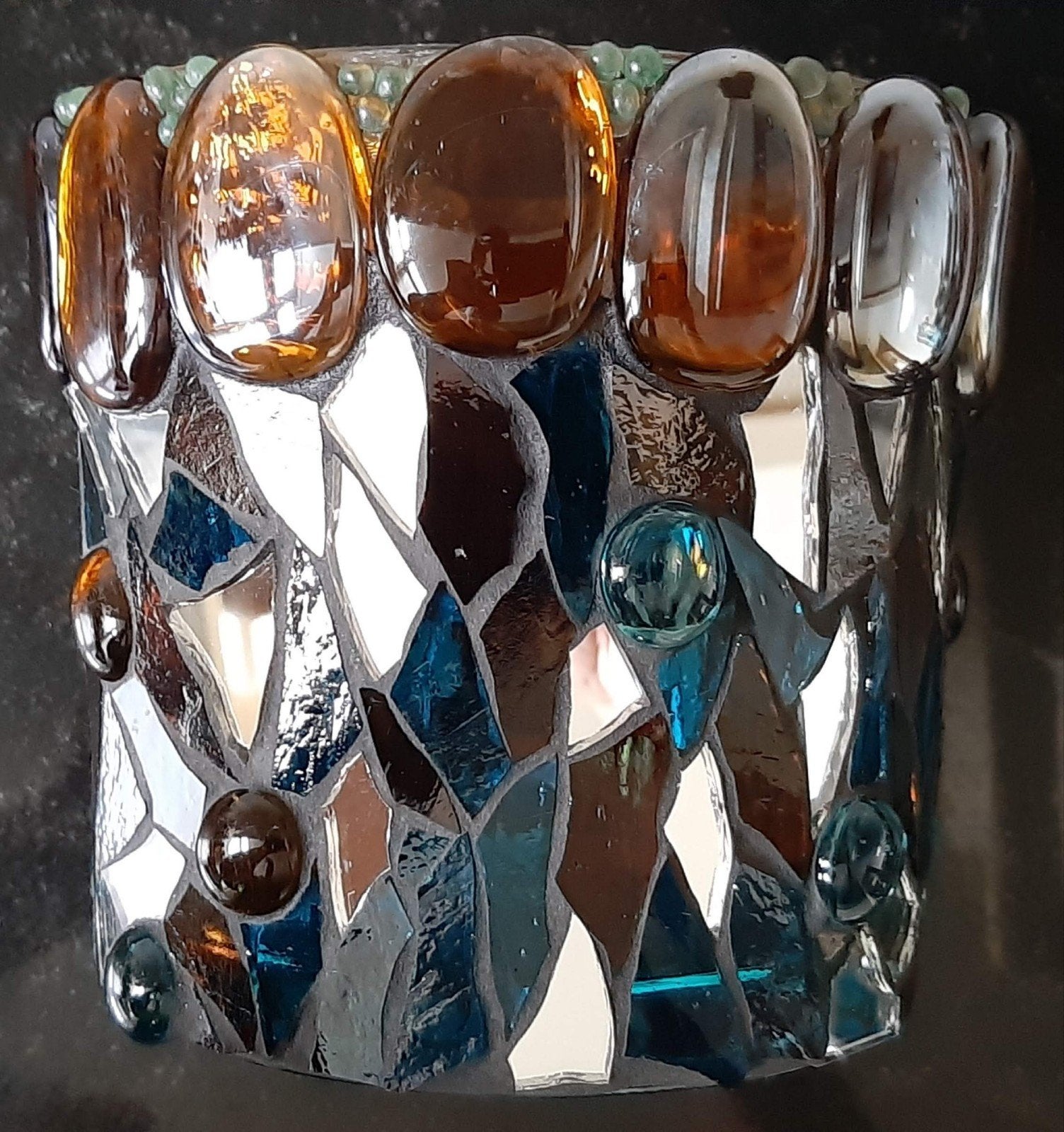 Glaskunst mozaïek kaarsenstandaard, Antiek en Kunst, Ophalen