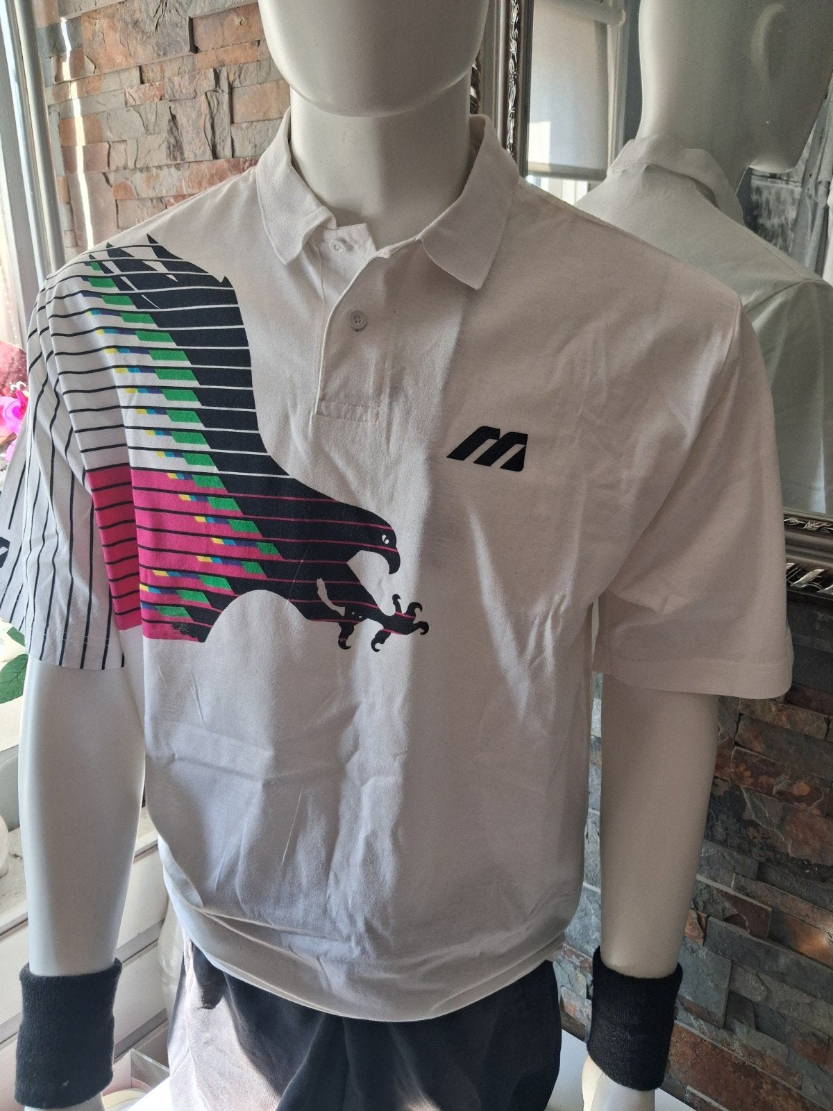 Vintage Mizuno Ivan Lendl Tennis Polo Shirt - Wit, Maat 52/54 (L), Mizuno, Wit, Ophalen of Verzenden