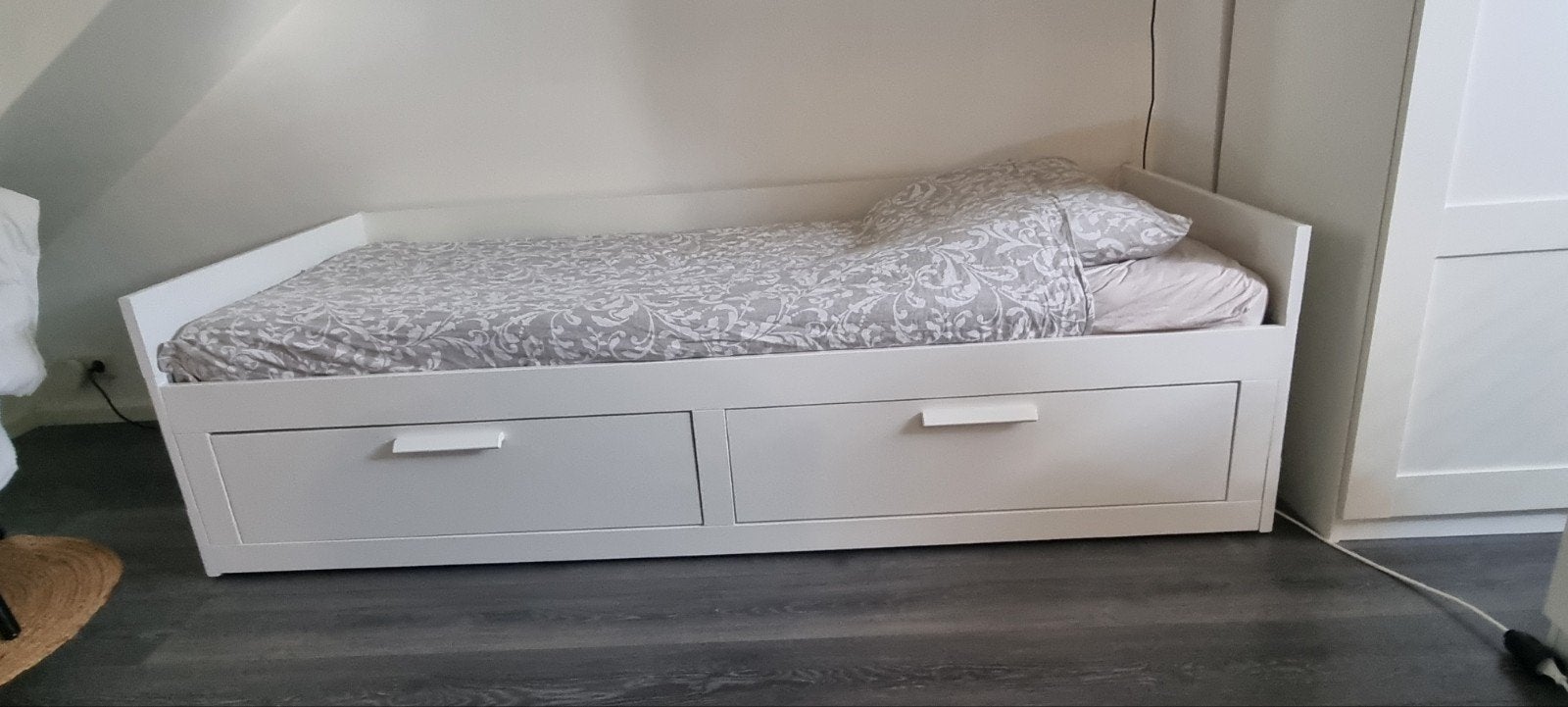 Ikea Brimnes bed met laden en 2e uitschuifbed, Gebruikt, 70 tot 85 cm, 180 cm of meer, Ophalen