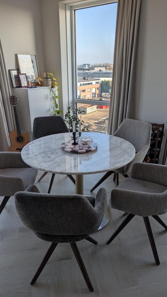 Ronde tafel marmer wit 105cm, Huis en Inrichting, Tafels | Eettafels, Gebruikt, 100 tot 150 cm, 100 tot 150 cm, Vier personen