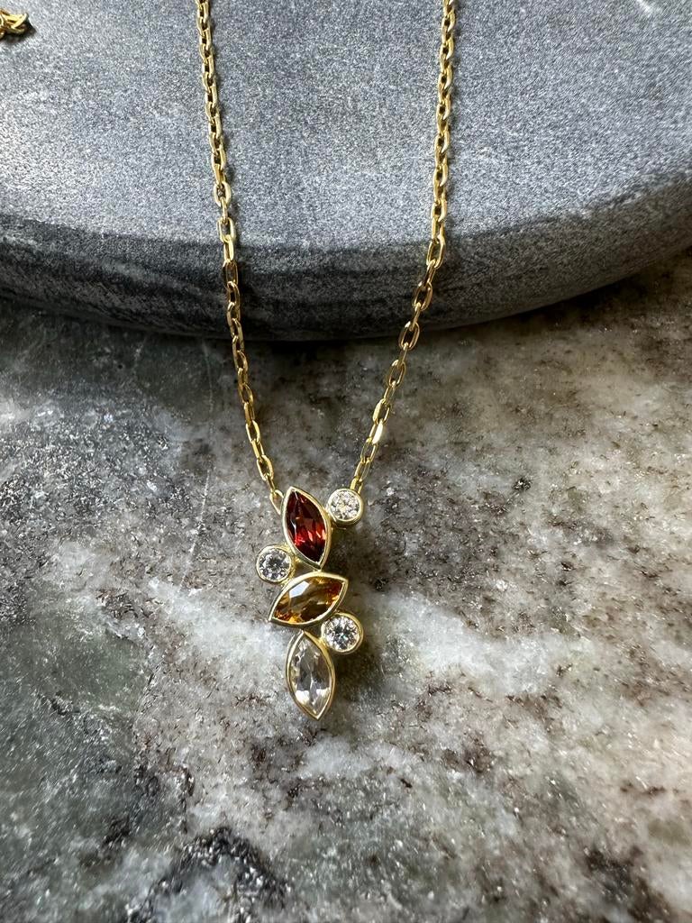 14k Gouden Ketting met Edelstenen Hanger - Schitterend!, Motoren, Ophalen of Verzenden, Nieuw