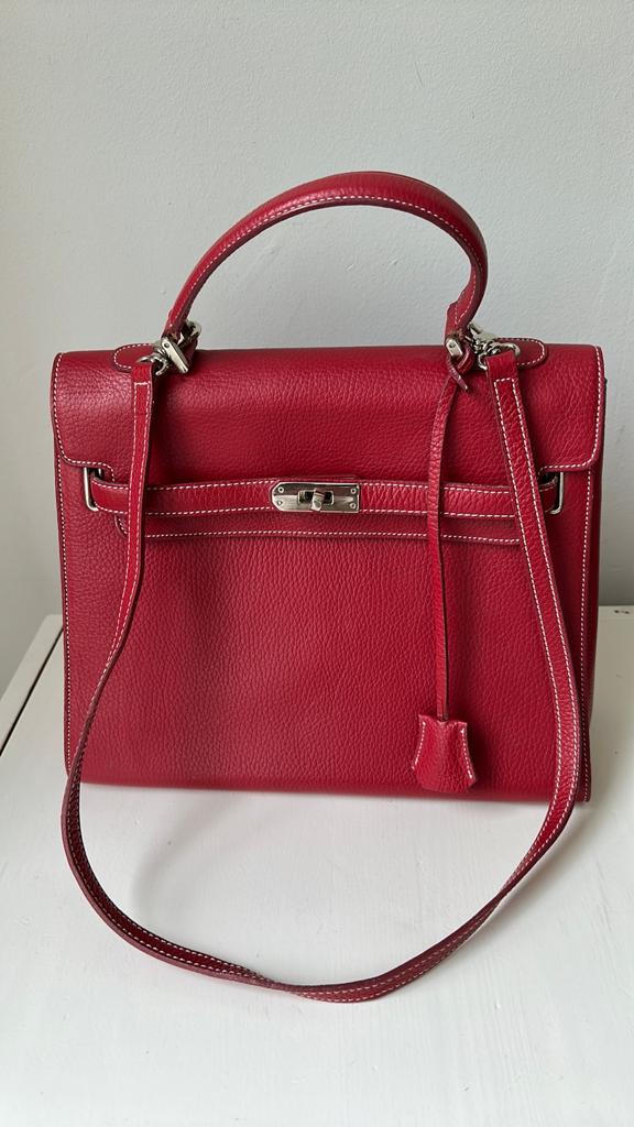 Rood leren handtas Italiaanse merk Via Borgospesso, Ophalen of Verzenden, Zo goed als nieuw, Rood, Handtas