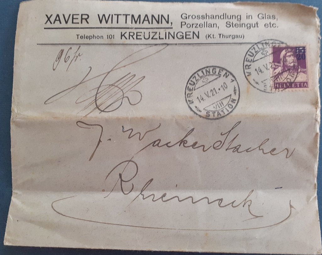 Zwitserland Envelop 1921, Postzegels en Munten, Ophalen of Verzenden, Envelop