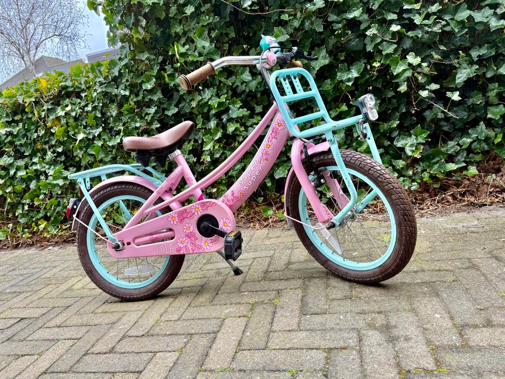 Meisjesfiets 16 inch met terugtraprem - Roze/Blauw, Fietsen en Brommers, Fietsen | Meisjes, Ophalen, Gebruikt, 16 inch