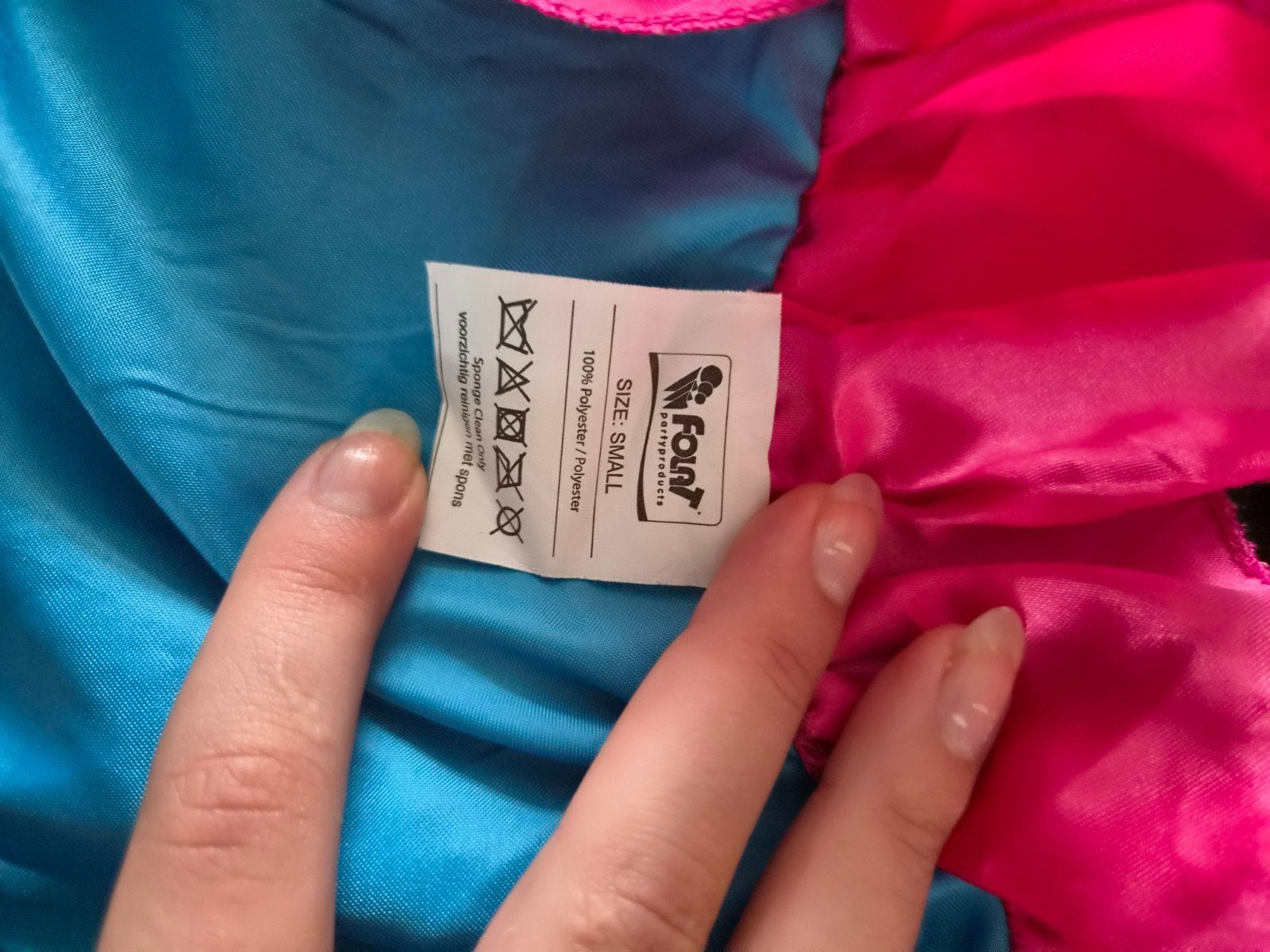Pietenpak roze/blauw maat S/L (kinderen), Ophalen of Verzenden, Gebruikt, 110 t/m 116, Jongen of Meisje