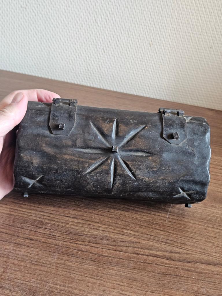 Vintage brutalist design houten kistje doosje sieradendoos, Antiek en Kunst, Ophalen of Verzenden