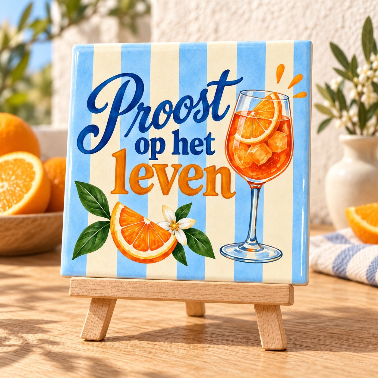 Italiaanse Tegeltjes: Dolce Vita, Proost op het Leven & Meer, Inclusief standaard, Nieuw, Ophalen of Verzenden, 11 cm