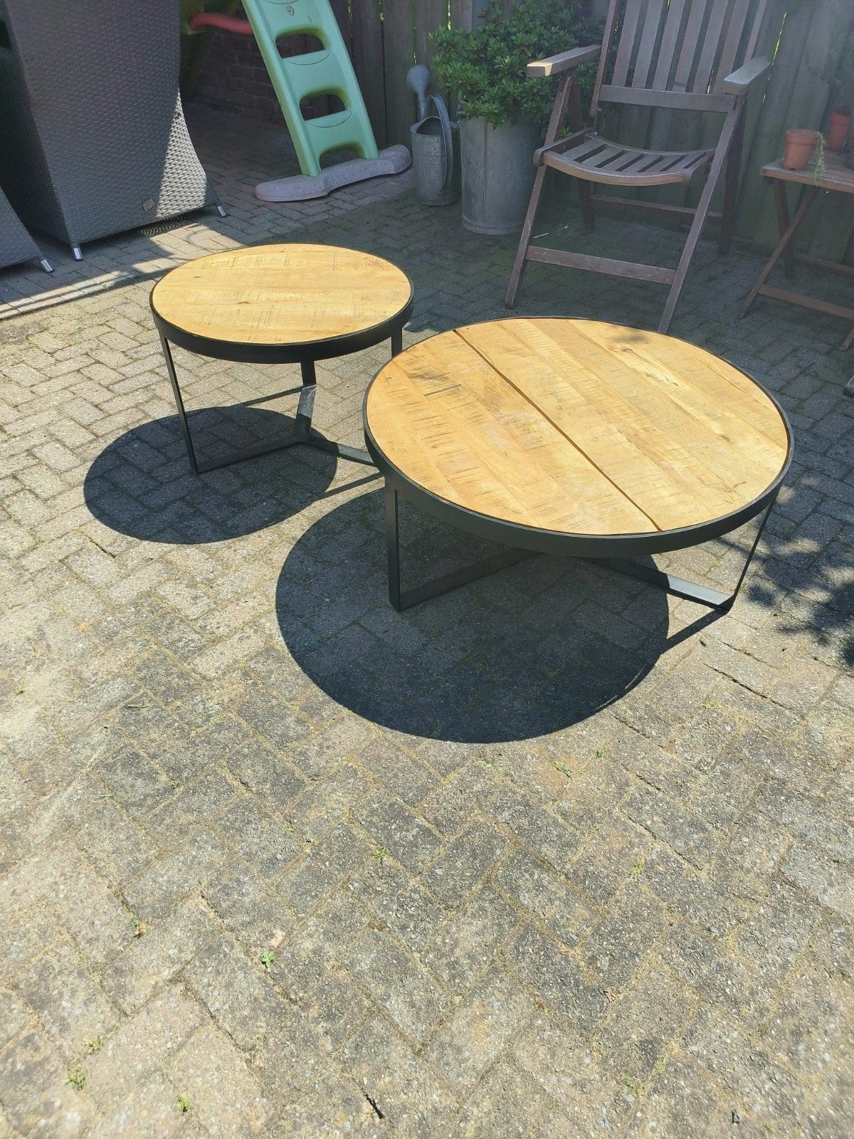 mangohouten salontafelset bieden, Ophalen, Gebruikt, Rond, 50 tot 100 cm