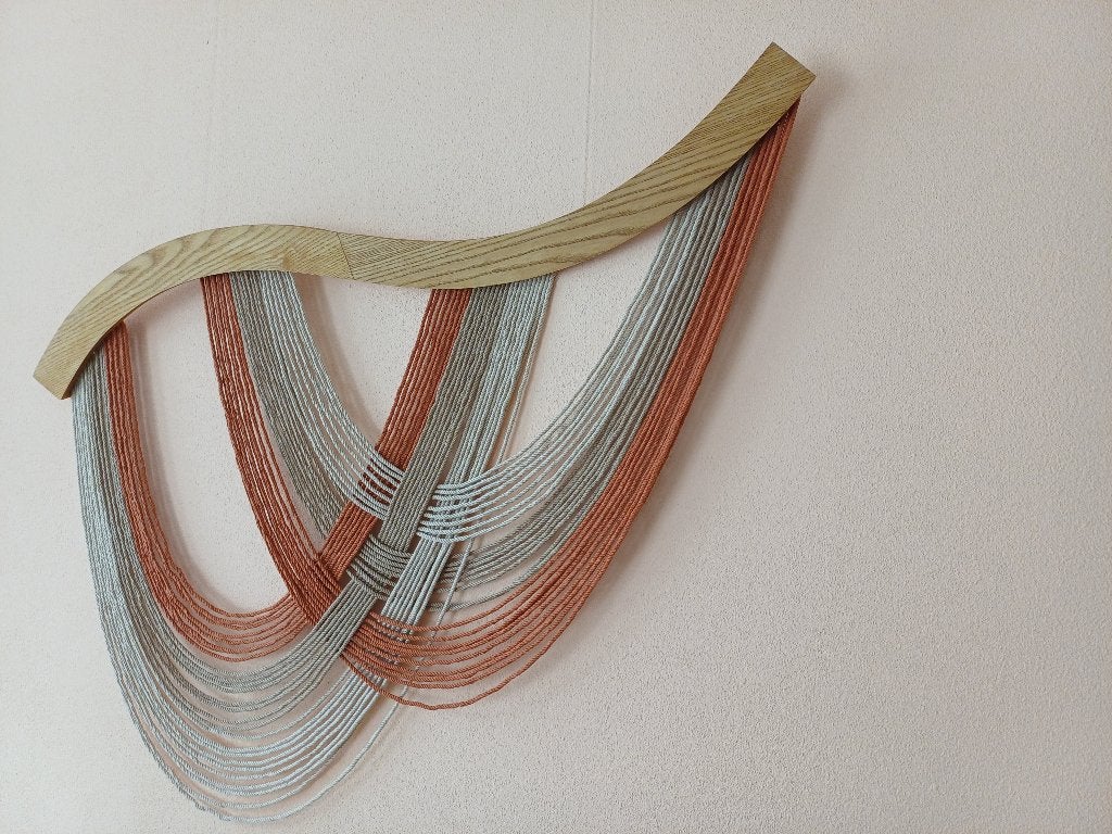 wanddecoratie hout/macramé 100 cm breed, Hout, Meerkleurig, 100 cm, Ophalen of Verzenden