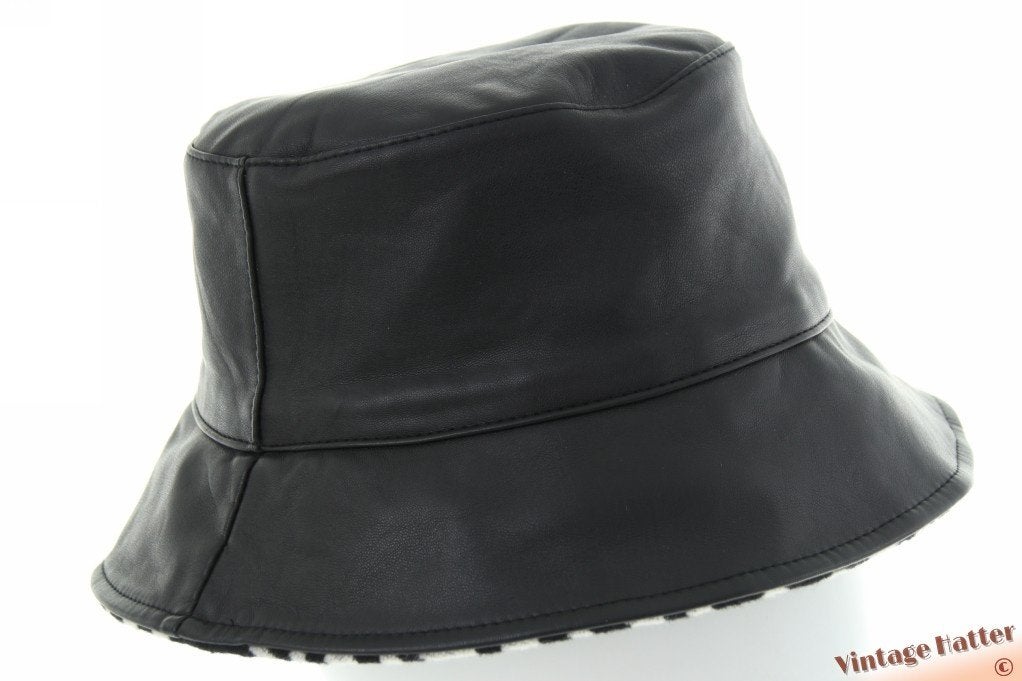 Dubbelzijdige bucket regenhoed zebra stof & zwart nepleer 57, Ophalen of Verzenden, Zo goed als nieuw, 56 of 57 cm (M, 7 of 7⅛ inch)