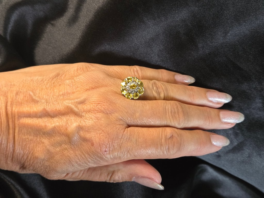 Vintage ring met gele citrien en witte topaas. 2026/522, 18 tot 19, ., Geel, Ophalen of Verzenden