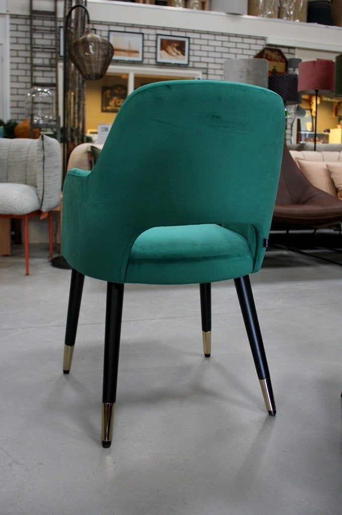 3 mooie eetkamerstoelen stof velvet groen armleuning velours, Ophalen, Overige kleuren, Drie, Hout