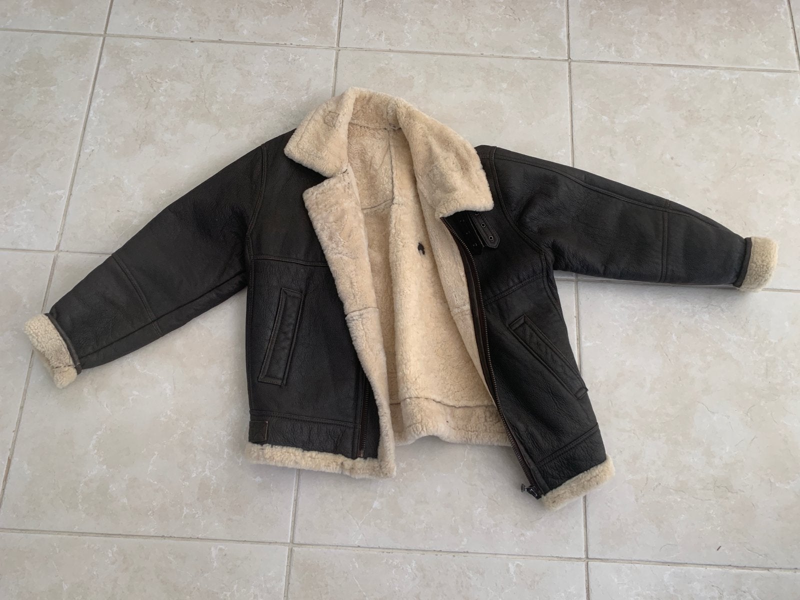 Vintage lammy coat ECHT LEER, Ophalen, Gedragen, Maat 38/40 (M), Bruin