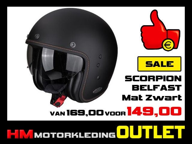 Motorhelm Scorpion Belfast Evo Solid - Mat Zwart - Jethelm, Info@huybersmotoren.nl, HM - Sale, Dames, Ophalen