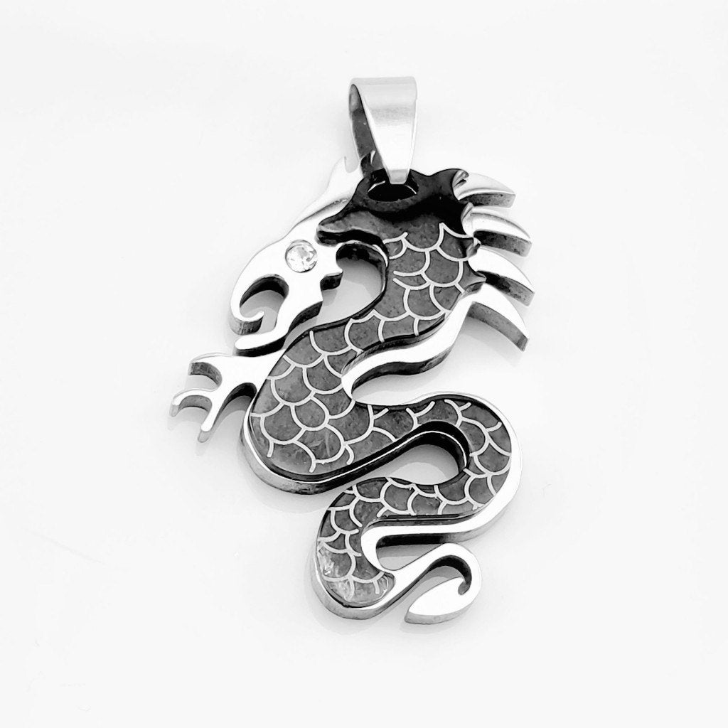 Zwart-Zilverkleur RVS Draak Hanger (exclusief ketting), Overige materialen, Birgitta-Gracht 33, 6465 EL Kerkrade, Nederland, Verzenden