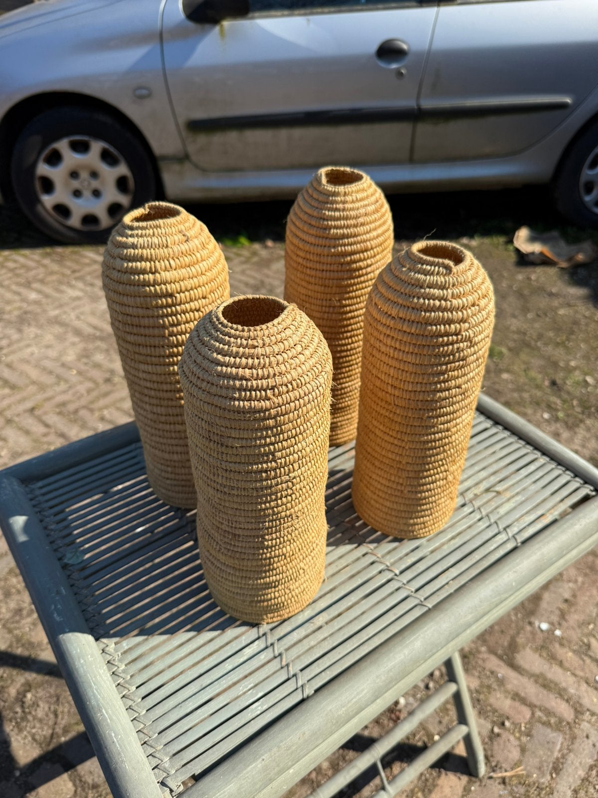 Marokkaanse raffia houders, Rond, Ophalen of Verzenden, Zo goed als nieuw, X