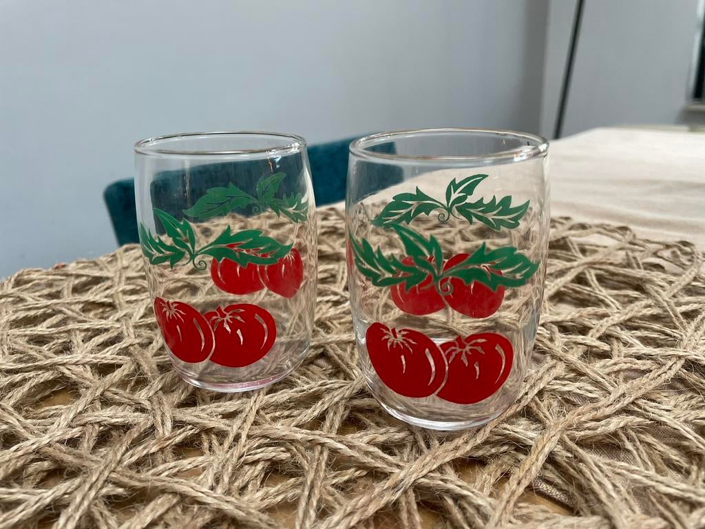 2 x Vintage fruit sapglas tomaat glaasje, Verzamelen, ., Overige typen, Ophalen of Verzenden, Zo goed als nieuw