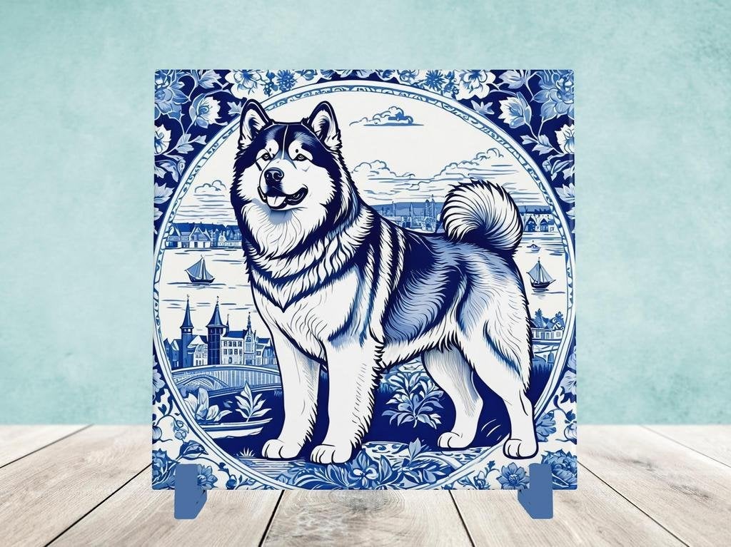 Alaskan Malamute Delfts Blauwe tegel incl houder, Ophalen of Verzenden, Nieuw