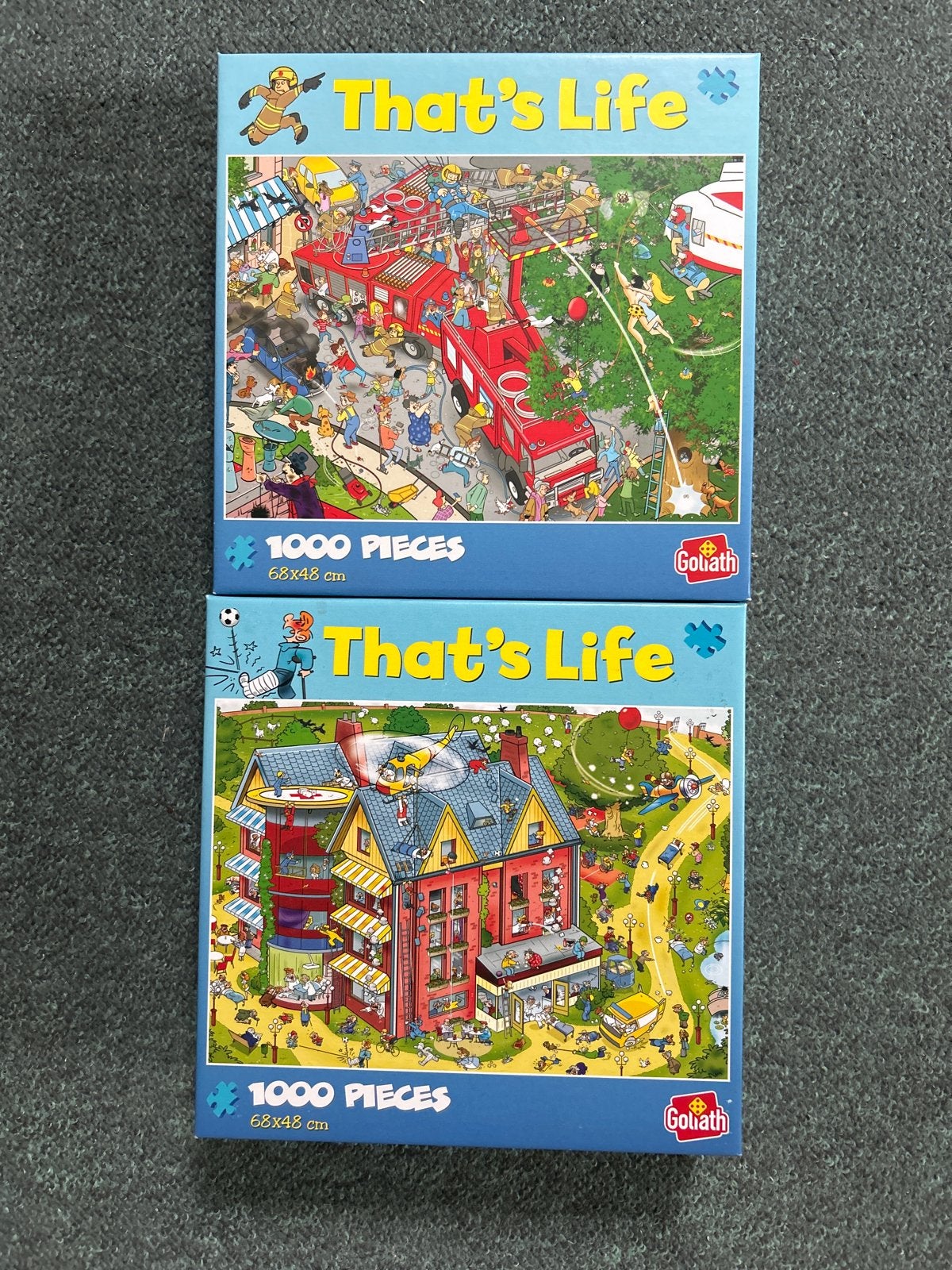 2x Goliath That's Life Legpuzzels - 1000 stukjes per stuk, Ophalen of Verzenden, 500 t/m 1500 stukjes, Gebruikt, Legpuzzel