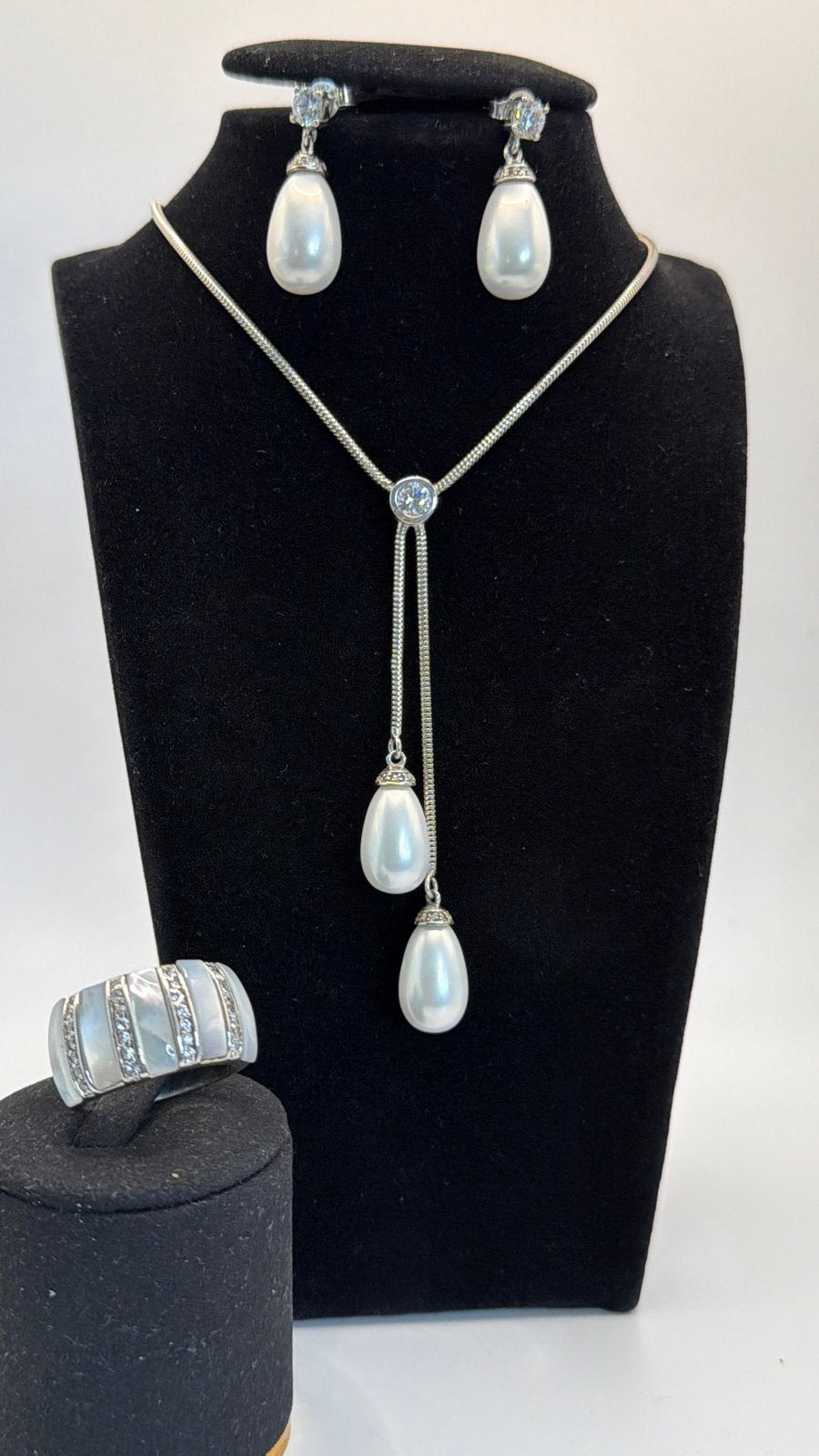 Zilveren (925) Sieradenset met Echte Parels & Zirkonia, Nieuw, Ophalen of Verzenden, Met edelsteen, Zilver