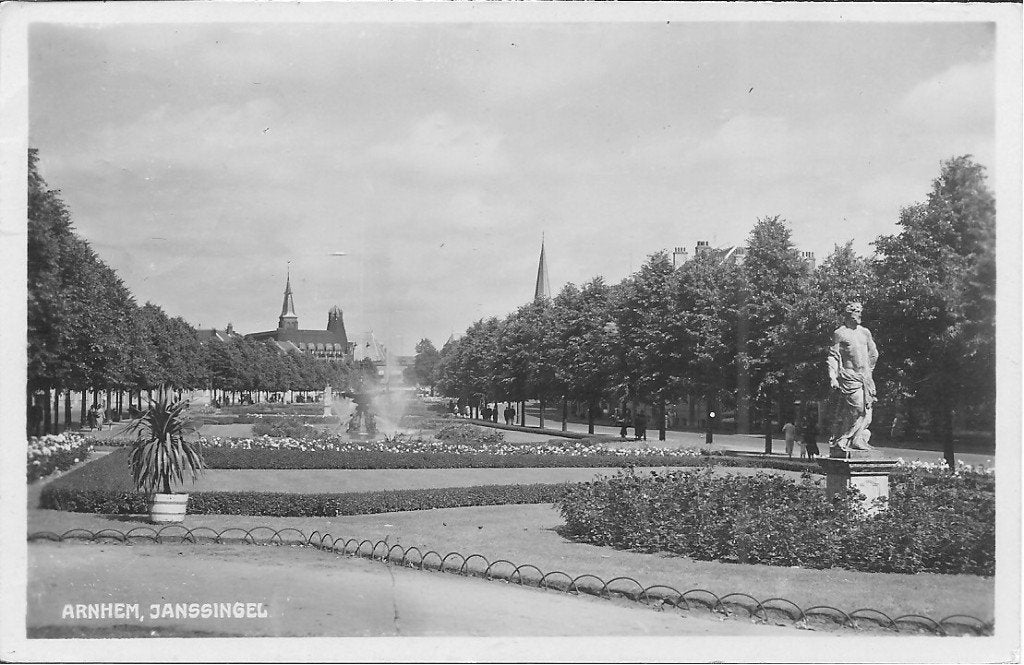 Oude Ansichtkaart Arnhem, Janssingel - 1937, Ophalen of Verzenden, 1920 tot 1940, Gelopen, Gelderland