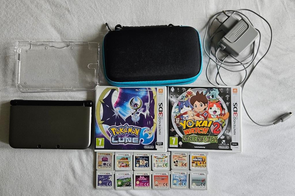 3DS XL Zilver Zwart Editie met Games, Oplader & Hoesje, Gebruikt, 1 speler, Ophalen of Verzenden, Role Playing Game (Rpg)