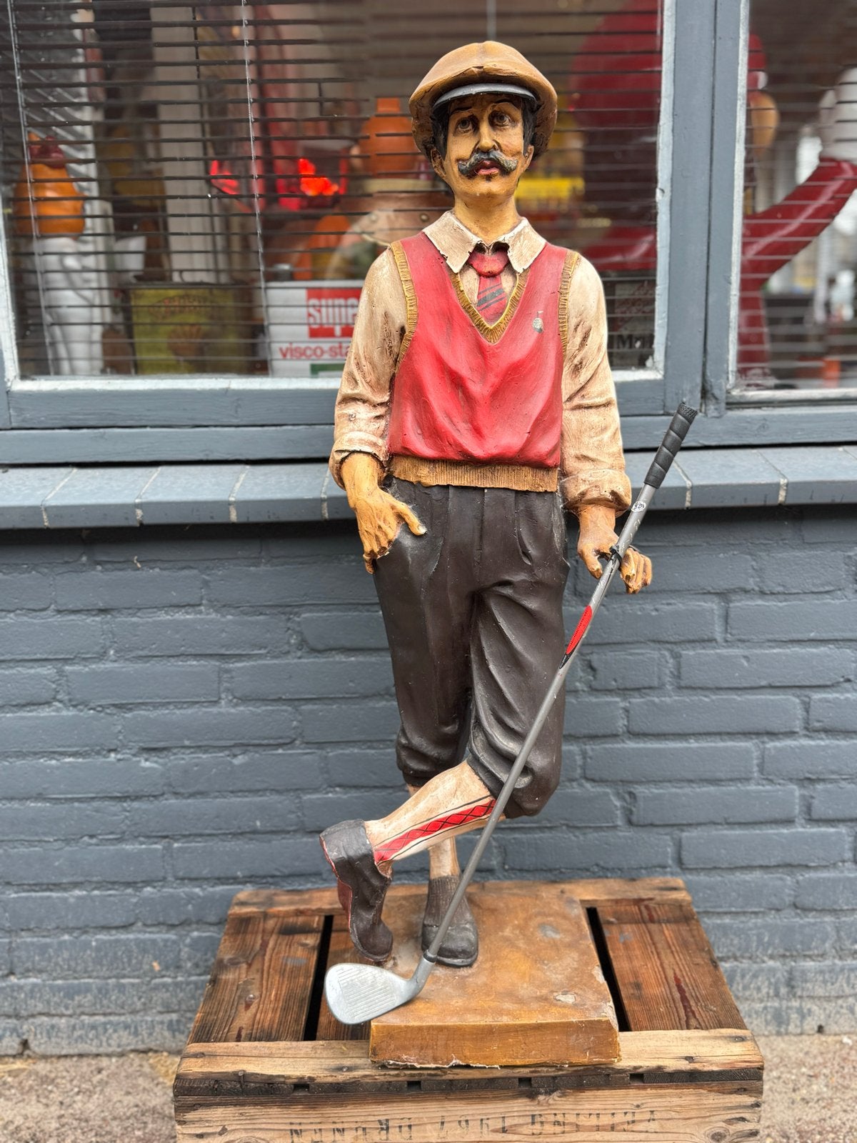 Vintage Golfer Beeld - Decoratieve Figuur met Golfclub, Ophalen, Gebruikt, Mens