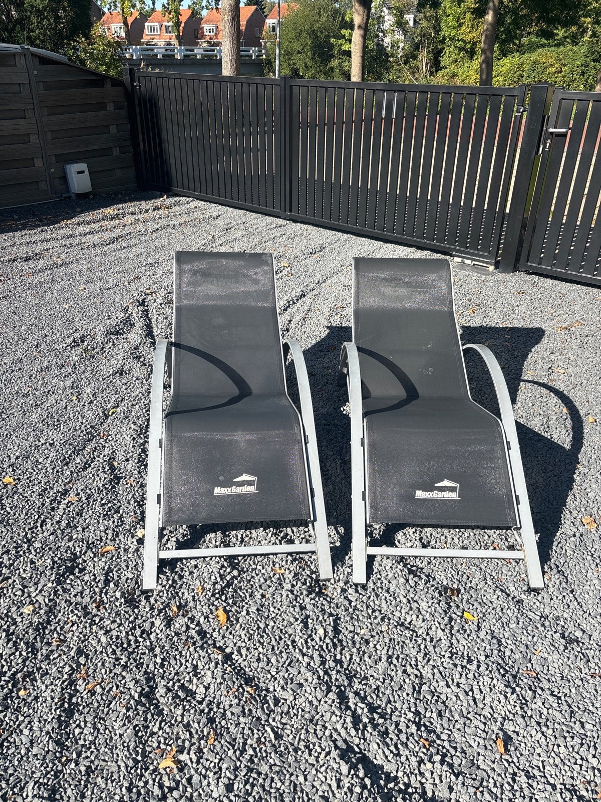 2x MaxxGarden Ligstoelen - Zwart/Grijs, Tuin en Terras, Ophalen, Gebruikt, Metaal
