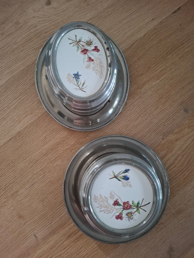 Vintage trommels met keramieken bloemmotief, Antiek en Kunst, Antiek | Keramiek en Aardewerk, Ophalen of Verzenden