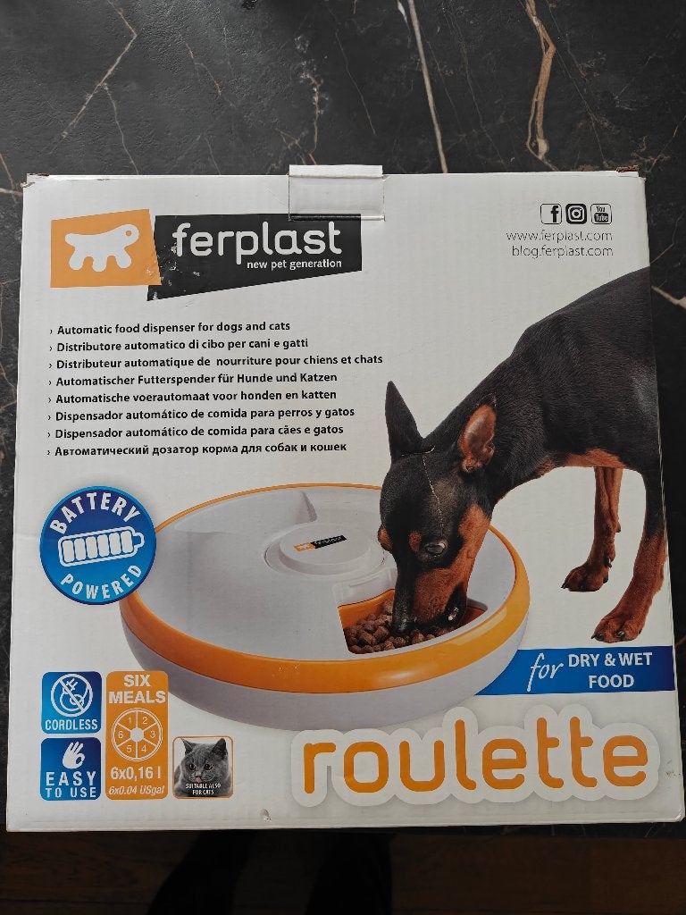 Ferplast Roulette Automatische Voerautomaat – 6 Maaltijden, Ophalen of Verzenden, Zo goed als nieuw