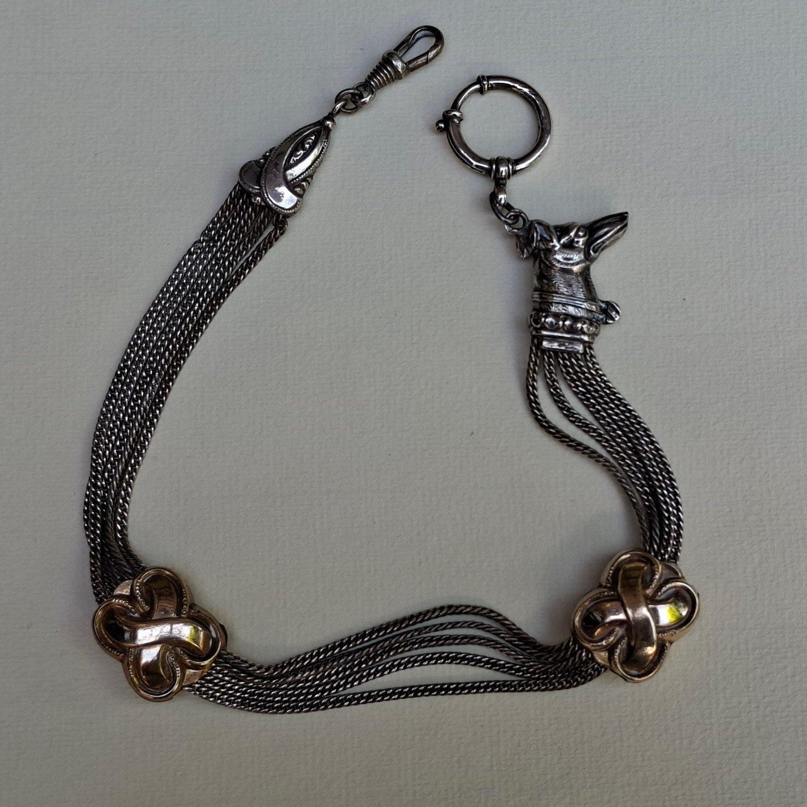 19e eeuws zilveren horlogeketting met hondenkop., Antiek en Kunst, Ophalen of Verzenden, Zilver