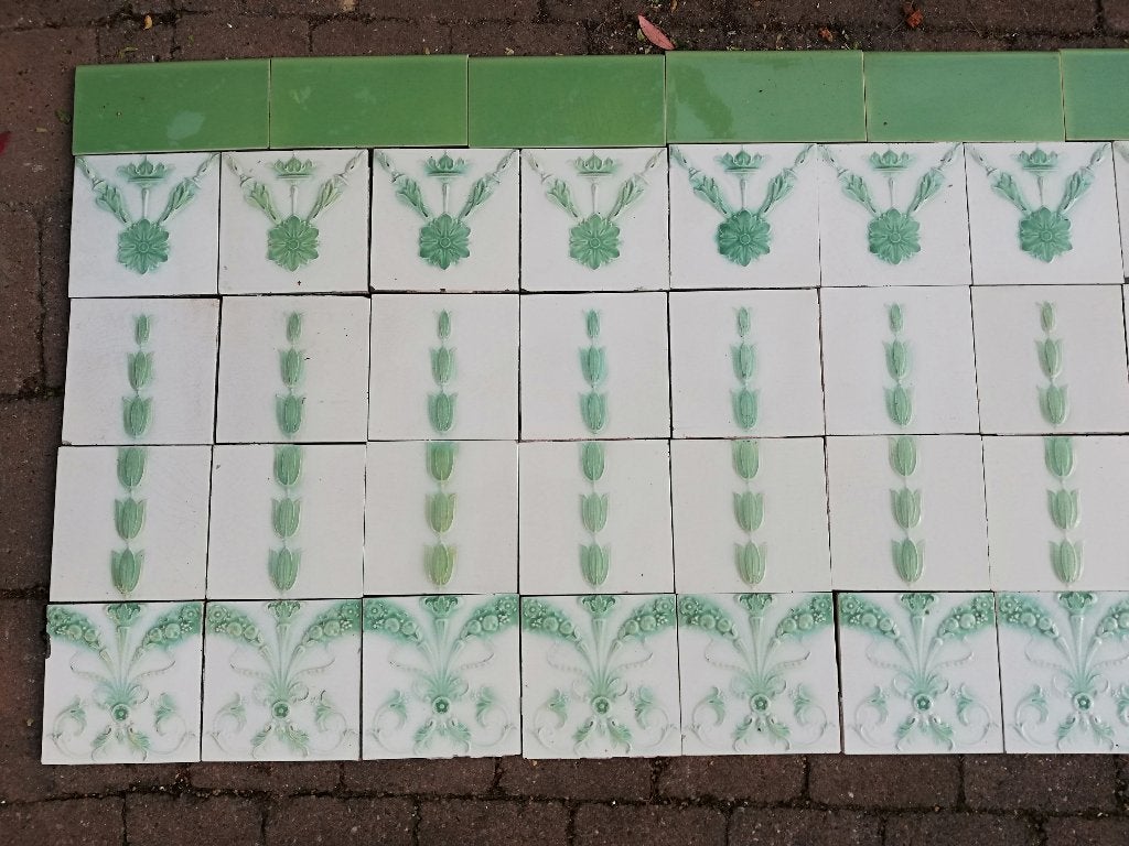 315cm Antieke tegels lichtgroene afbeelding tulpen en rand, Ophalen