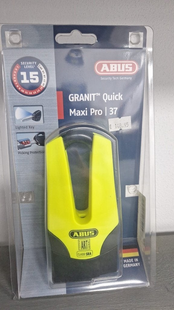 ABUS Schijfremslot Quick Maxi Pro Yellow, Motoren, Accessoires | Sloten, Nieuw, Abus, Ophalen of Verzenden, Abus