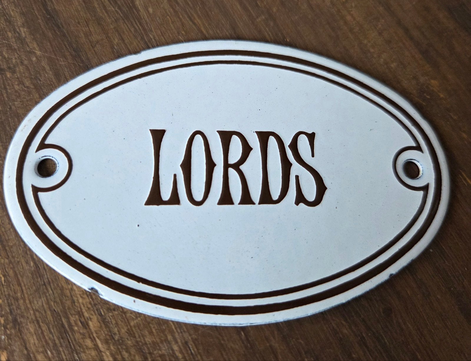 Vintage Emaille Deurbordje 'Lords' – Dodo Designs (Jaren 70), Huis en Inrichting, Tekstbord, Ophalen of Verzenden, Gebruikt, Emaille