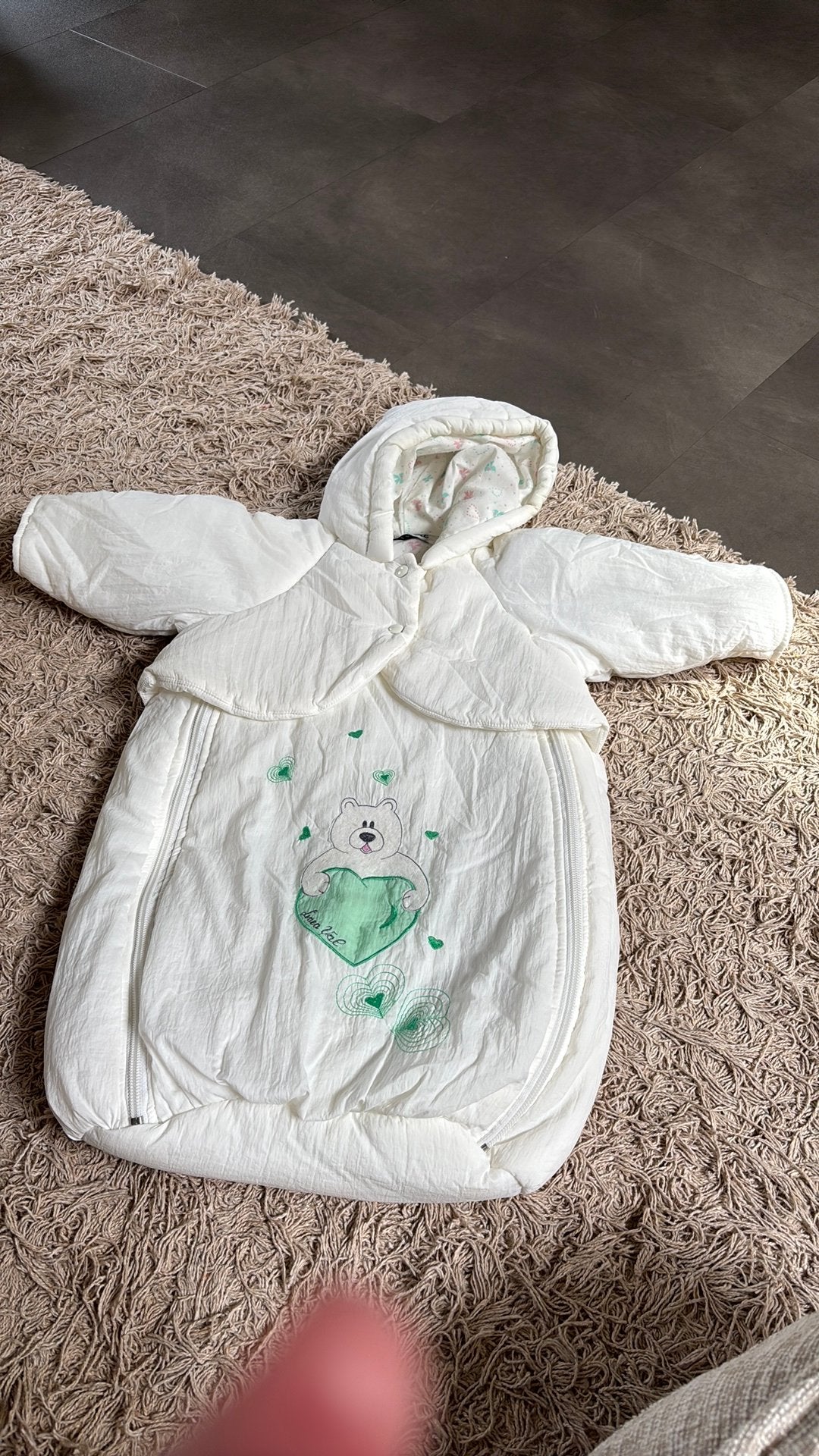 Vintage baby skipak / winterpak – newborn –wit met mintgroen, ., Ophalen of Verzenden, Zo goed als nieuw, .