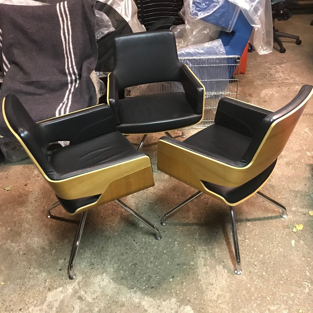 Set 3 Thonet S843 vergaderstoel stoel stoelen leer design, Huis en Inrichting, Stoelen, Ophalen, Zwart, Leer, Nvt