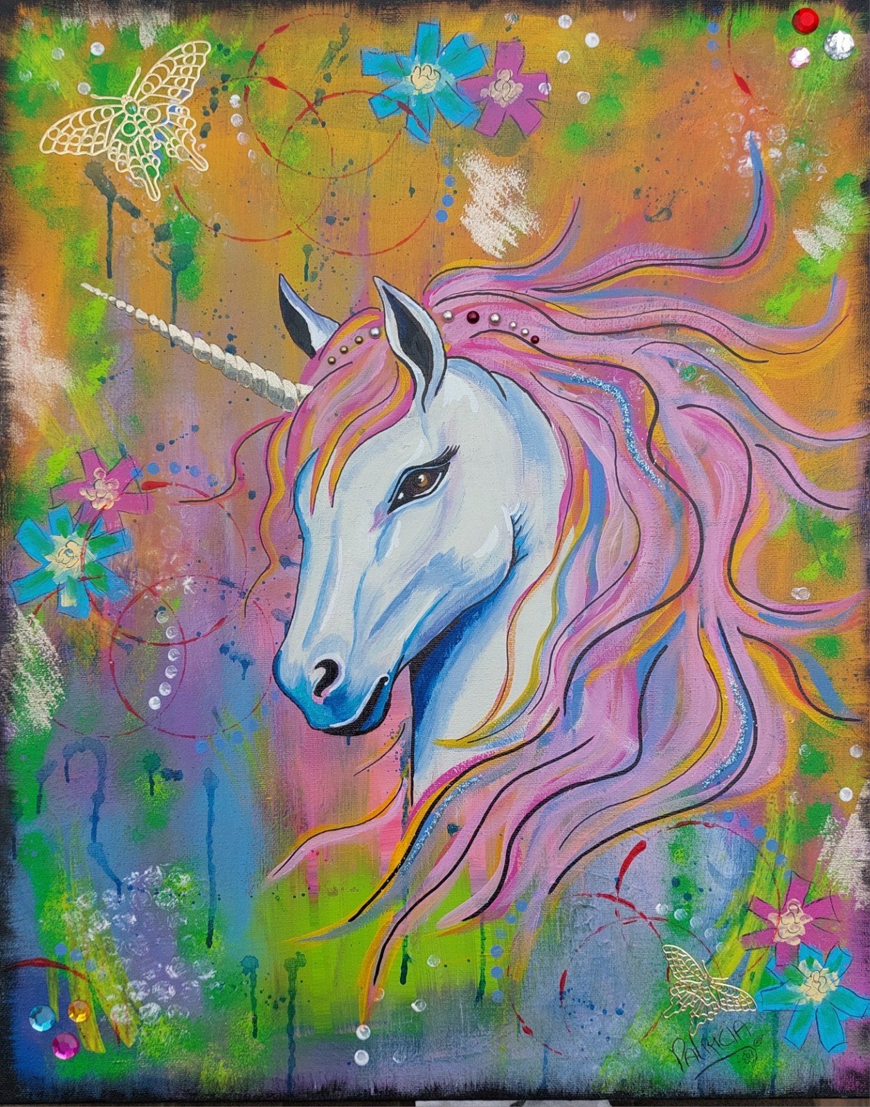 Schilderij 'Magische Eenhoorn' - Acryl op doek 40x50 cm, Ophalen