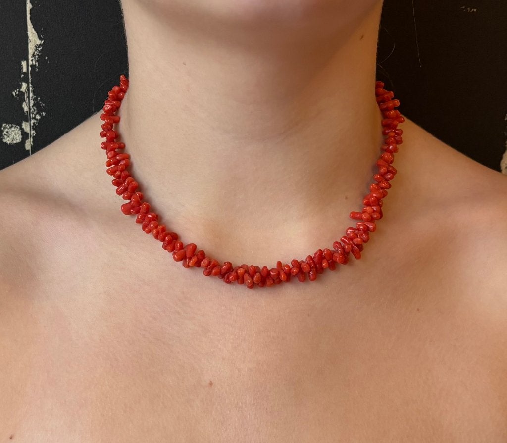 Bloedkoraal antieke ketting 14k slot goud vintage dames