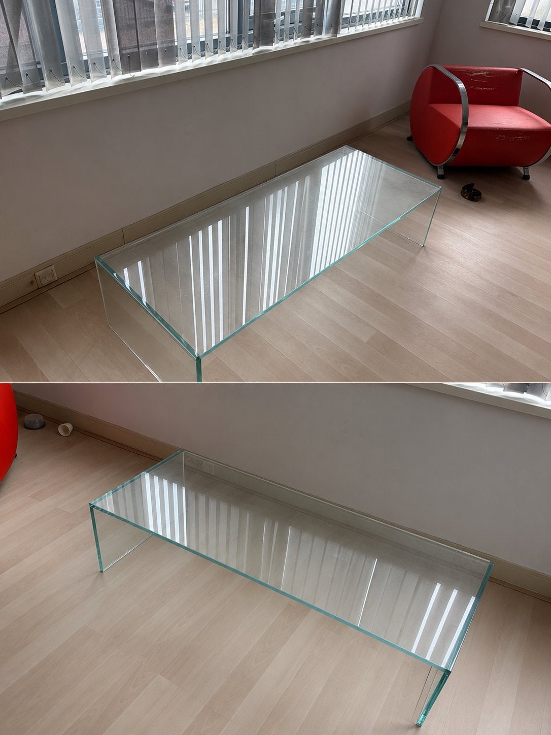 Glazen salontafel 150x60x35cm, Huis en Inrichting, Ophalen, Gebruikt, 50 tot 100 cm, Glas