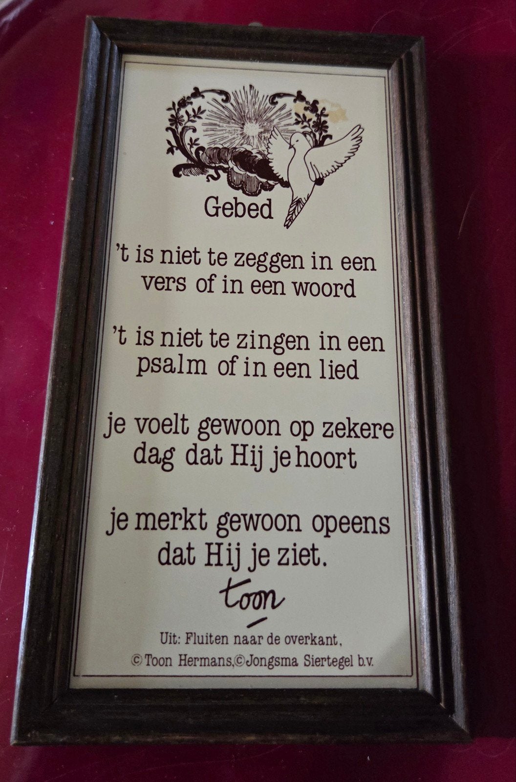 Houten lijst met spreuk op tegel "Gebed", Ophalen of Verzenden, Zo goed als nieuw, Hout