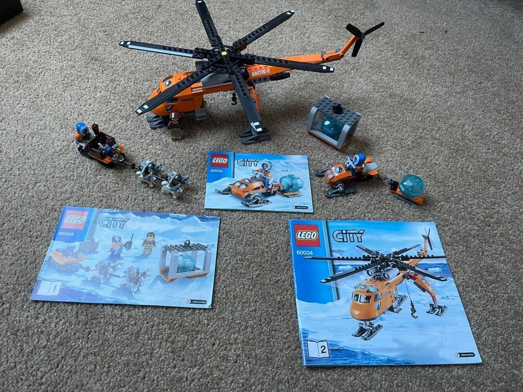 LEGO City Arctic Helikopterkraan 60034 + Sneeuwscooter 60032, City, Lego, Ophalen of Verzenden, Zo goed als nieuw