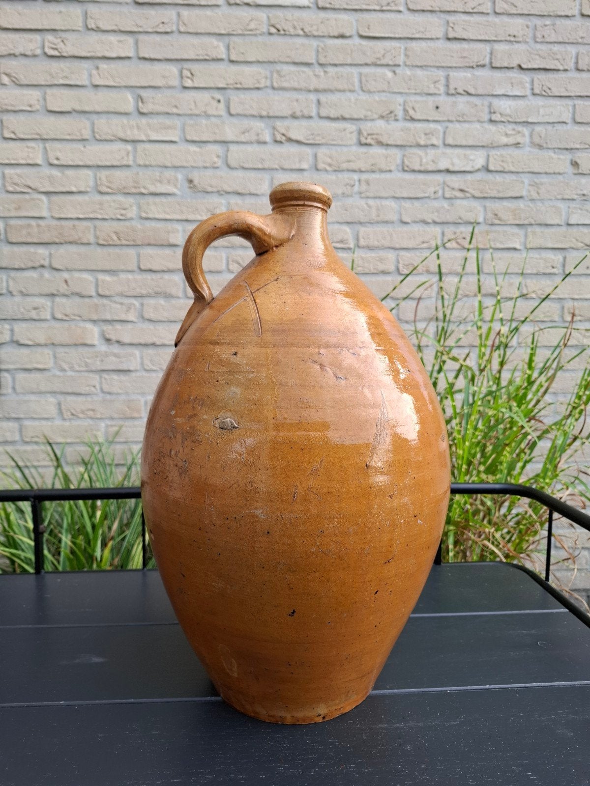 Robuuste antieke oliekruik of gres pot grote vaas, Ophalen, Gebruikt, Bruin, Geschikt voor droogbloemen
