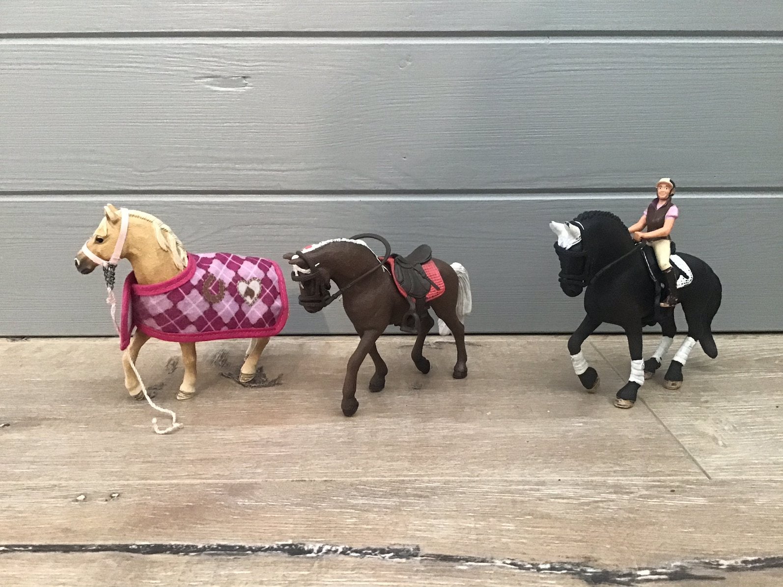 Schleich paarden plus ruiter, Ophalen of Verzenden, Gebruikt, Paard, Beeldje of Figuurtje