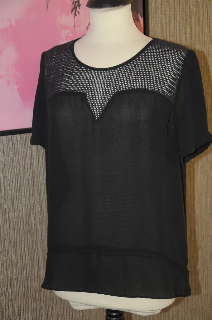 Leuke zwarte top met gaas van Maison Scotch, maat M, ZGAN!!, Kleding | Dames, Maat 38/40 (M), Zwart, Zo goed als nieuw, Korte mouw