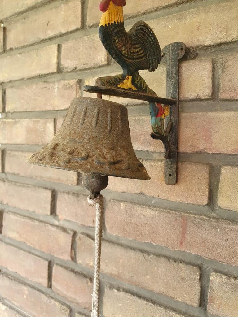 Antieke gietijzeren deurbel met haan, Ophalen of Verzenden