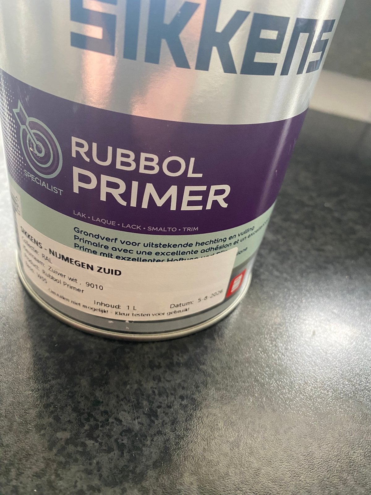 Te koop sikkens rubbol primer 1liter ral 9010, Doe-het-zelf en Verbouw, Ophalen of Verzenden, Zo goed als nieuw, Wit, Lak