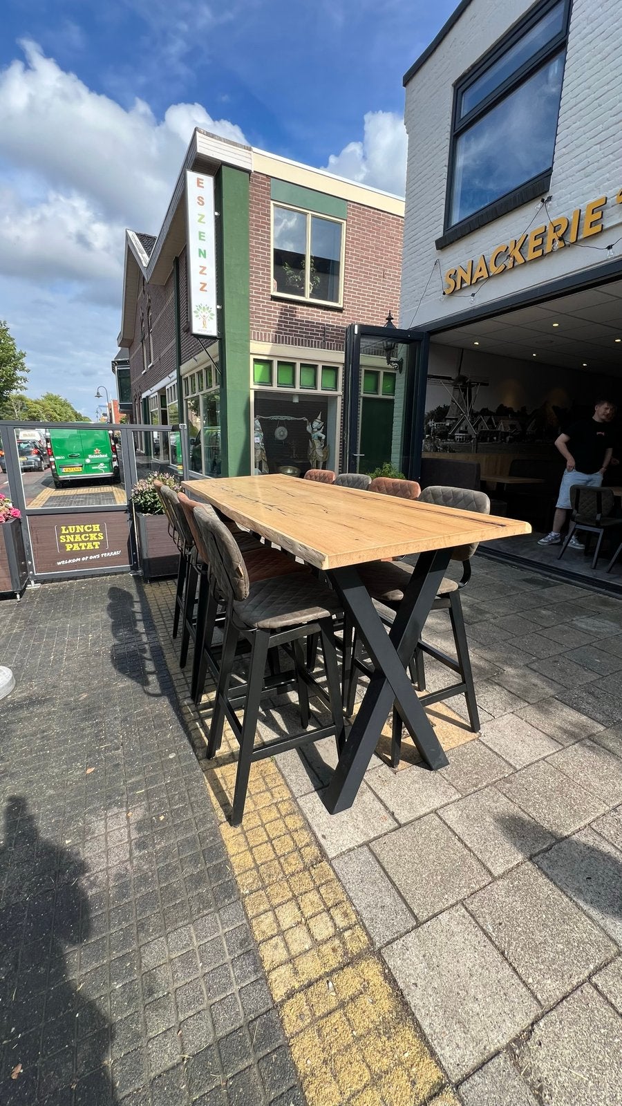 Hoge tafel met stoelen - 240x80x110 cm, Huis en Inrichting, Tafels | Eettafels, Gebruikt, 200 cm of meer, Vijf personen of meer