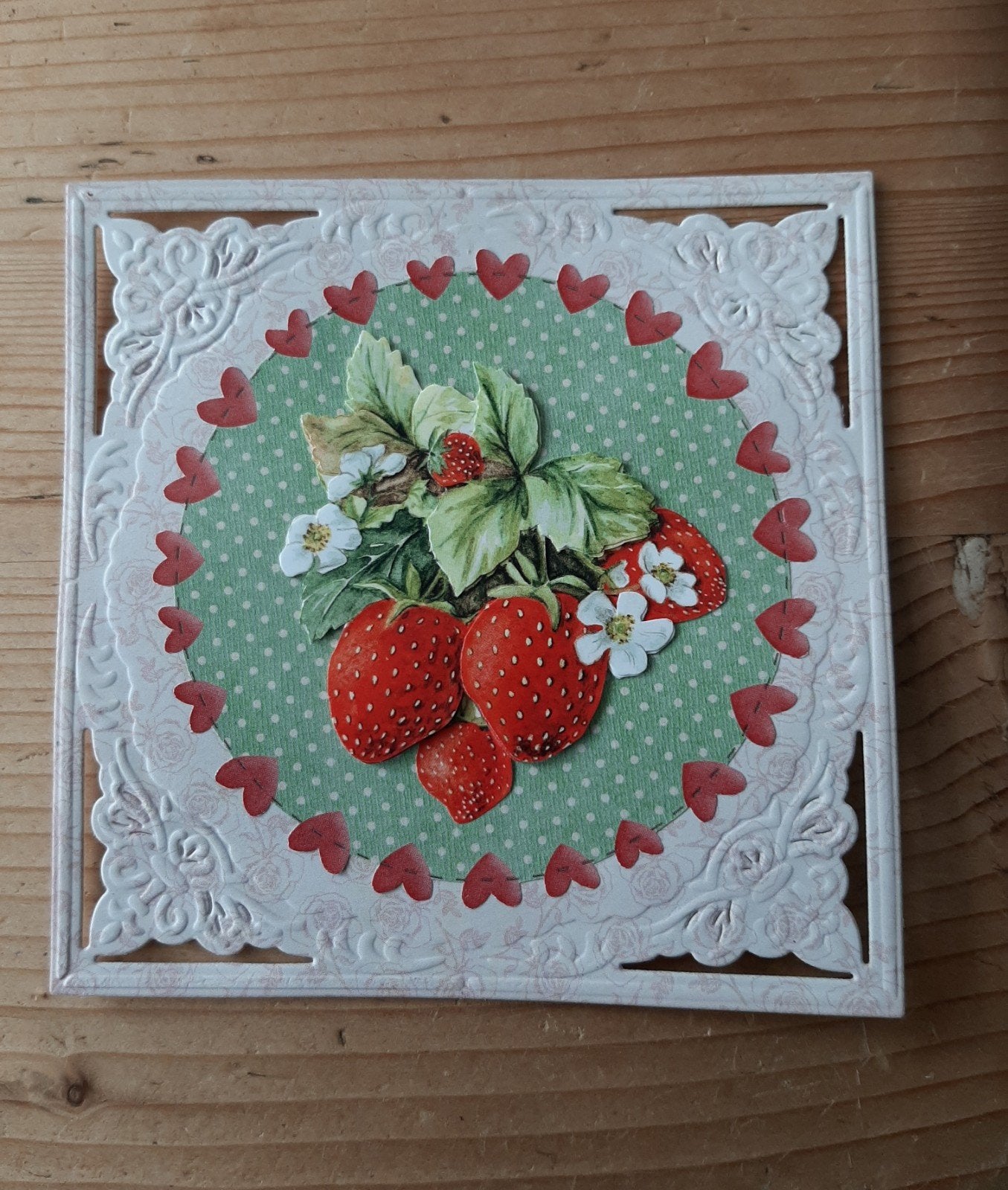 Stans kaart opleg met 3d plaatje aardbeien, Hobby en Vrije tijd, Kaarten | Zelfgemaakt, Ophalen of Verzenden, Nieuw, Overige thema's